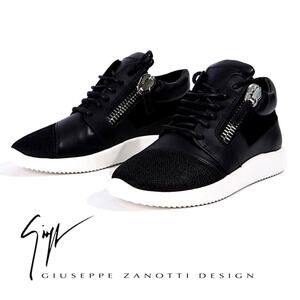 Giuseppe Zanotti Megatron Nero Black leather mesh zippered Sneakers Size 36